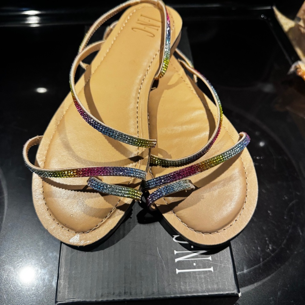 INC Rainbow sandals 8.5 M rhinestones that glitter!